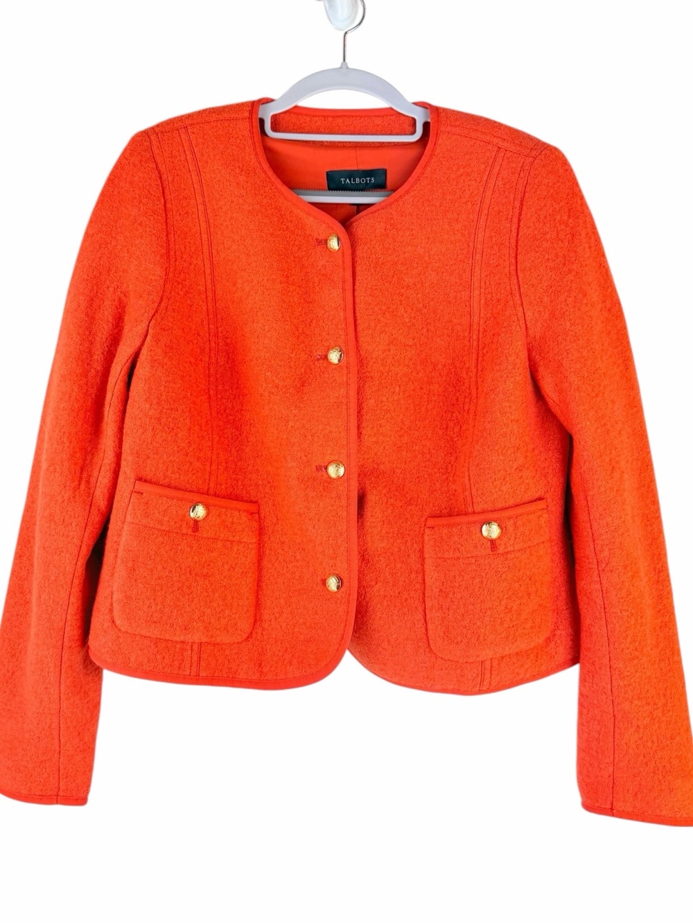 Talbots Berkshire Wool Blend Crop Jacket Blazer Dark Clementine Gold Buttons 8
